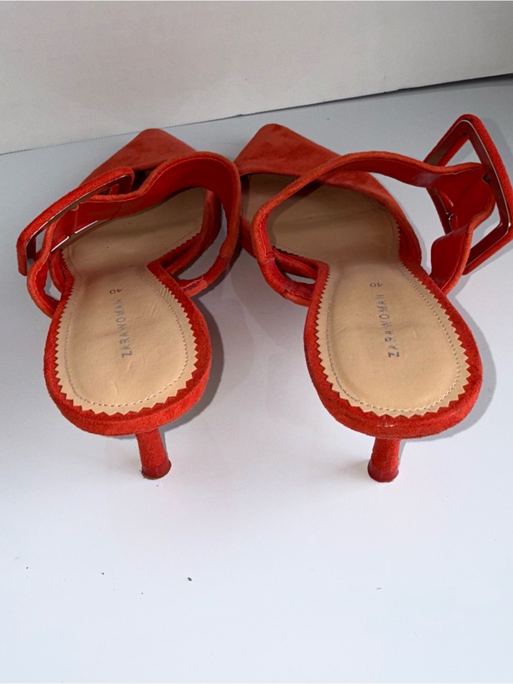 ZARA Orange Suede Pointed-Toe Kitten Heel Mule with Buckle Strap 40 - Picture 4 of 5